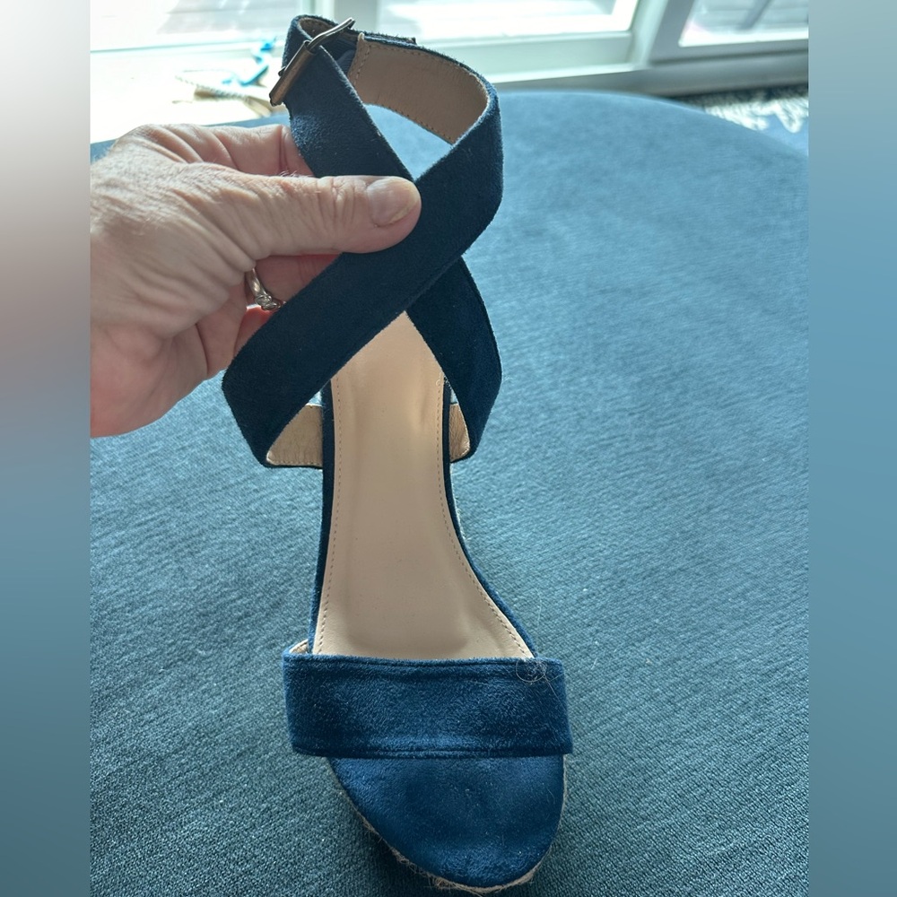 Size 7 navy suede, wedge sandals
